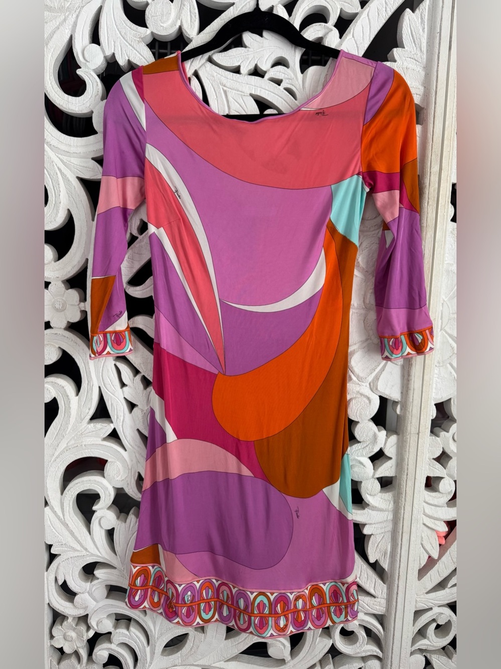 Emilio Pucci Signature Print Mini Dress Long Sleeve Sz IT 36/US 6 Purple Multi - Picture 1 of 7